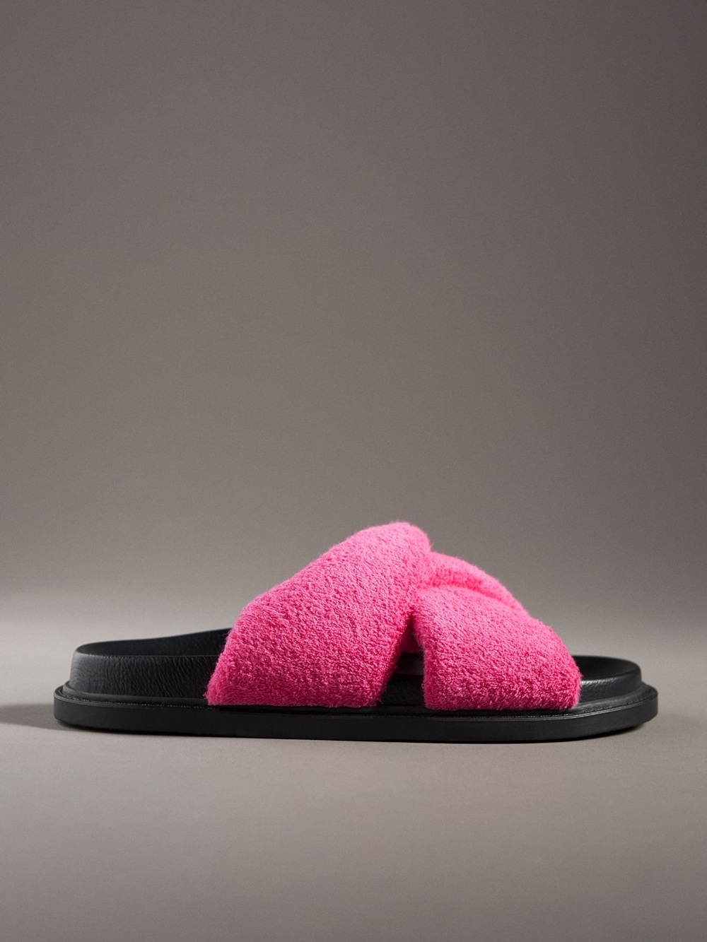 Maeve by Anthropologie Plush Terry Crisscross Slides - Pink & Black Size 9 - Picture 3 of 7